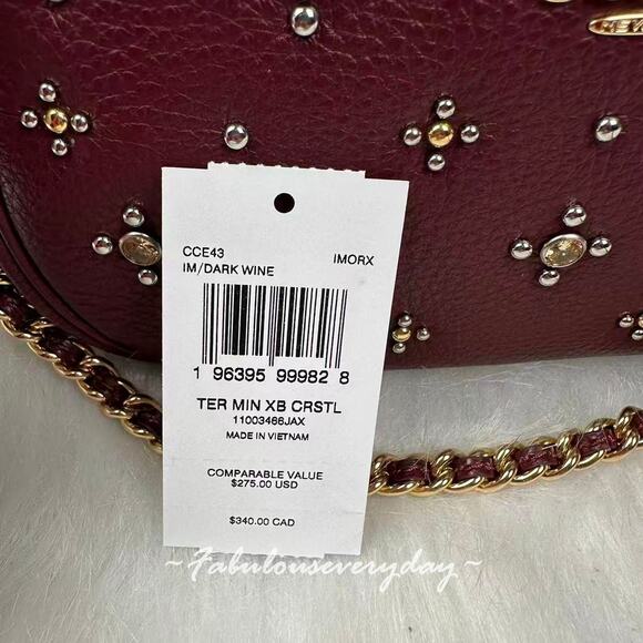 Coach Teri Mini Crossbody Bag With Crystals In Leather/Gold/Dark Wine CCE43 NWT - Picture 5 of 8